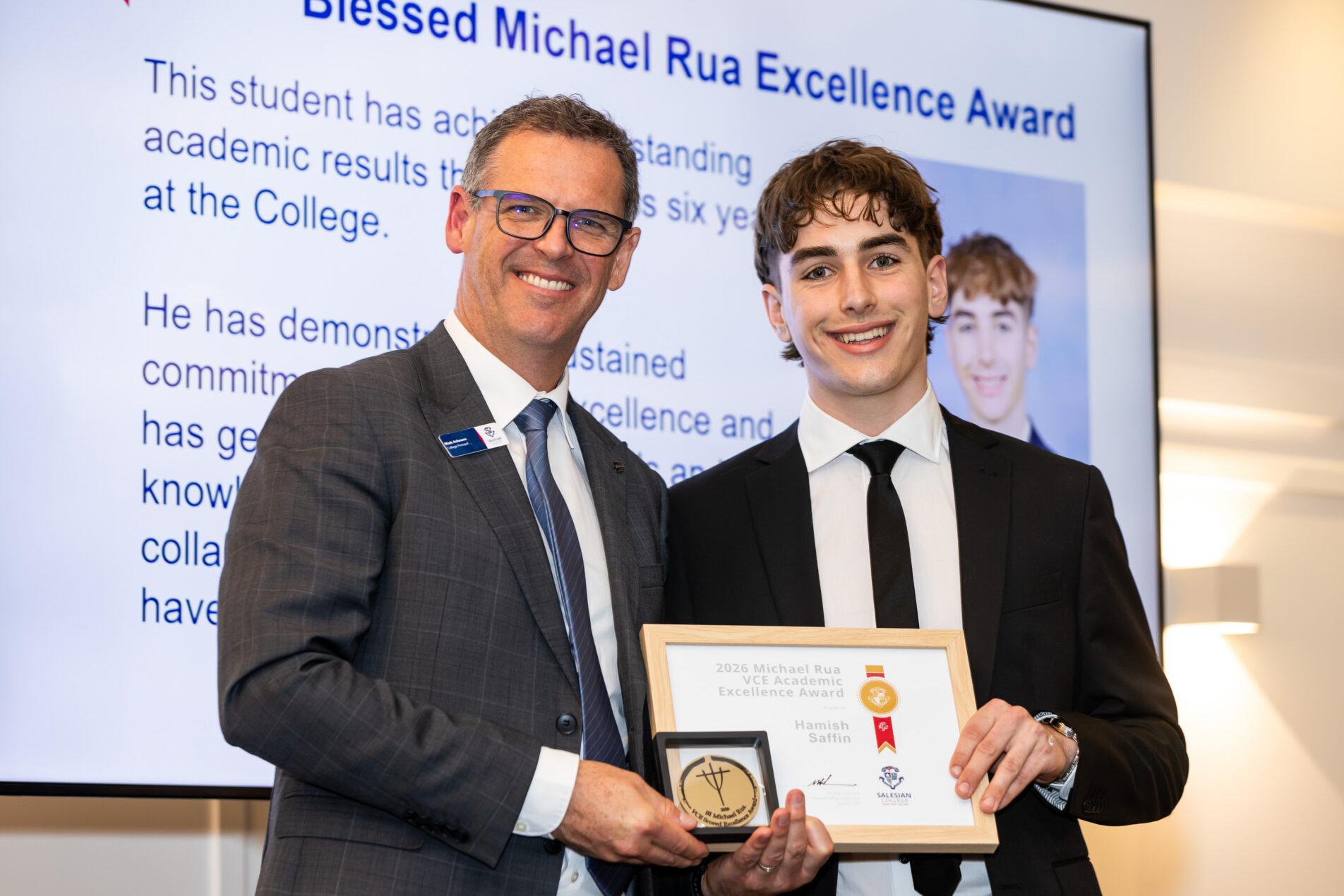 2026 Valedictory Awards Michael Rua VCE Scored Hamis Saffin